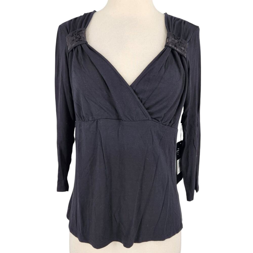 SALE Daisy Fuentes Desert Diamond Sequined Shoulder Top Black Large NWT!